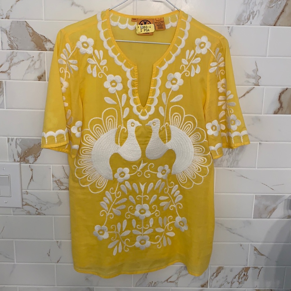 Tory Burch yellow embroidered top size 4